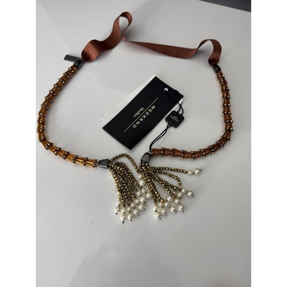Max Mara Zinnia Wrap Beaded Ribbon Necklace NWT $250 - Picture 5 of 9